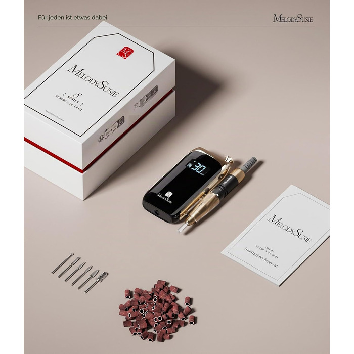 Професійний начіпний апарат для манікюру MelodySusie MB450C: безщіточний мотор, 40 000 об/хв, акумуляторний, з LCD-дисплеєм для нарощування та зняття гель-лаку (чорний)