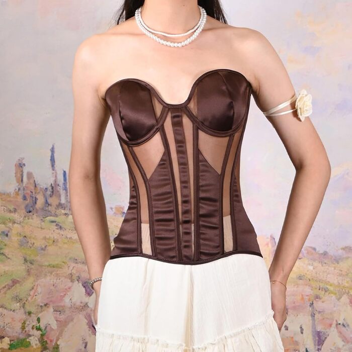 Жіночий корсет-топ готичний корсаж на Хелловін вінтажний корсет середньовічний корсаж корт без рукавів корсет-танк топ стеampunk під грудьми ренесансний корсет для корекції фігури бюстгальтер (кофе, XXL)
