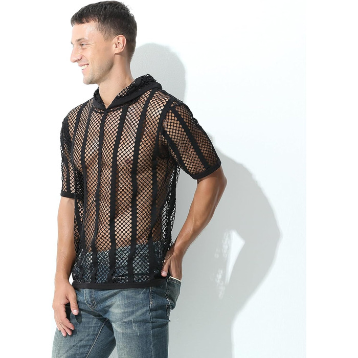 Чоловічий худі Evankin з сіткою, прозорий, короткий топ, футболка, прозорий пуловер (чорний, L)