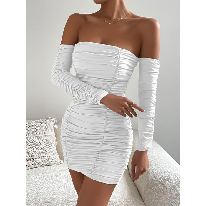 Сукня жіноча вечірня з V-подібним вирізом та оголеними плечима, коротка, елегантна, для вечірки/коктейлю, розмір XS-L (L, Білий 01)