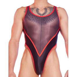 Боді для чоловіків AIEOE - сексуальний, прозорий боді, топ-майка, масло блиск, без рукавів, білизна, танга (червоний)