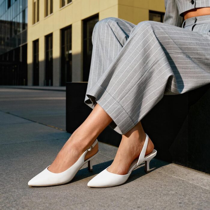 Жіночі туфлі-слінгбеки Dream Pairs на низьких підборах (kitten heels), білі, екошкіра, розмір 40 EU