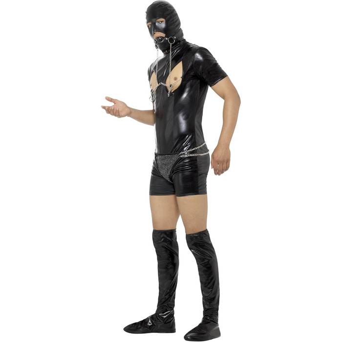Костюм раба Smiffys для чоловіків (комплект: боді, наголовник, чоботи-обманки, стринги, мотузки, затискачі для сосків), чорний