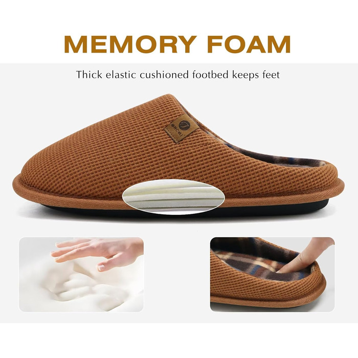 Чоловічі домашні капці ONCAI з ефектом пам'яті (Memory Foam), утеплені штучним хутром, з гумовою підошвою для дому та вулиці, Khaki, розмір 49 EU
