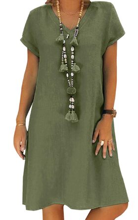 Сукня Tincini Soerkleid льон, повсякденна, V-подібний виріз, трапеція, пляжна, темно-зелена, розмір XXL