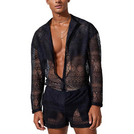 Panegy чоловічий комплект: мереживкова сорочка-туніка та шорти, сітка, чорний