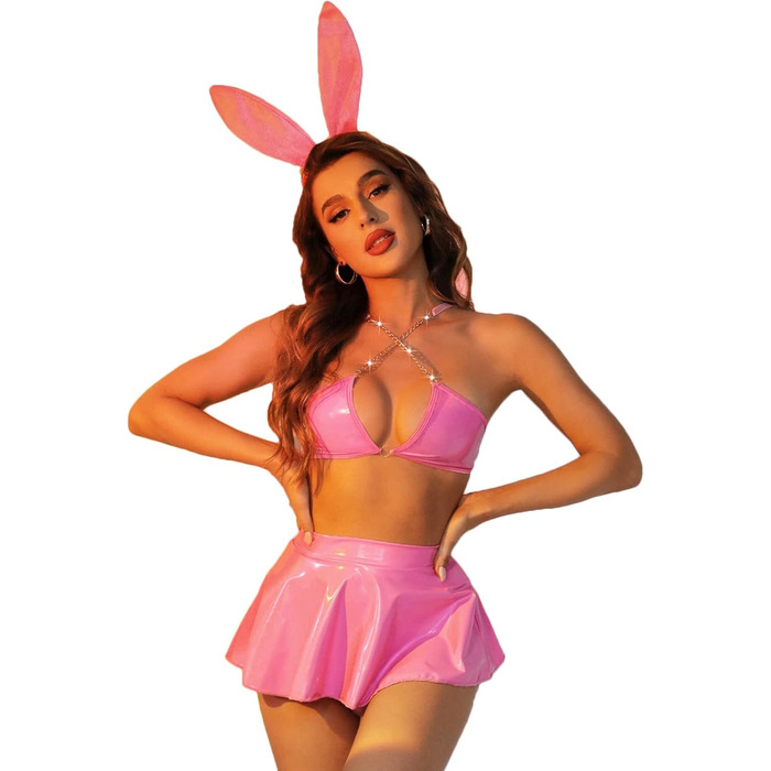 Костюм Зайчика для Дівчат JasmyGirls: Сексуальний Костюм Зайчика, Косплей, Латексний Бійкині, Рожевий, X-Small - Medium