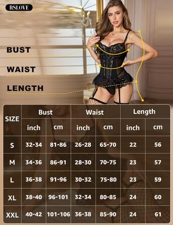 Сексуальна білизна RSLOVE для жінок: бюстгальтер на кісточках з ефектом пуш-ап, регульовані бретелі, фігурна шнурівка та стрінги, чорний колір