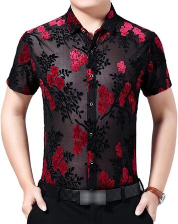 Чоловіча футболка з принтом квітів, червона, вузька посадка, EU M (72-77 кг)