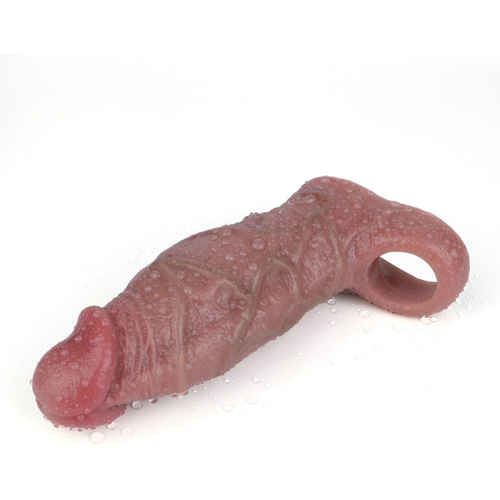 Реалістичний презерватив з силікону з кільцем на яєчках та структурою вен. Презерватив для збільшення статевого члена та затримки еякуляції, стимулятор G-точки. Інтимна іграшка для чоловіків, колір шкіри.