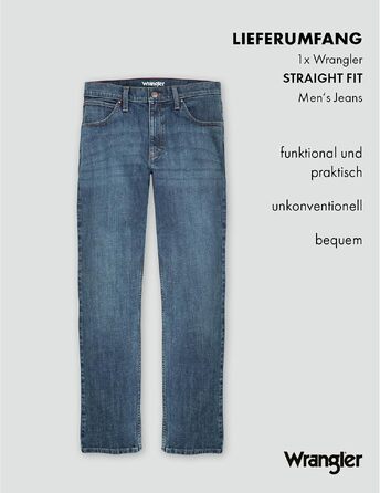 Чоловічі джинси Wrangler Straight Regular Fit середньої посадки, темно-сині (Blau Schwarz), розмір 34W/32L