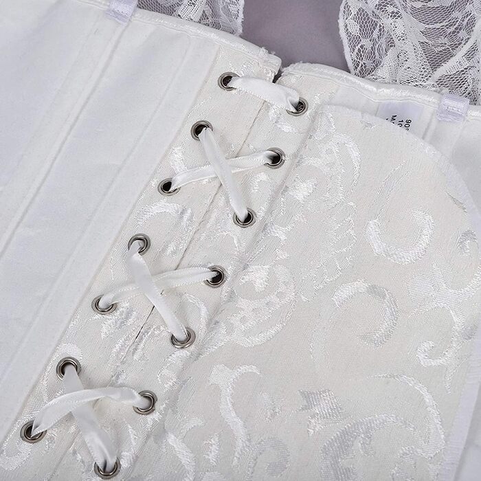 Корсет жіночий Oytto готичний з мереживом, атласний, з кісточками, на шнурівці, пов'язаний, топ-боді, весільний, білий, M