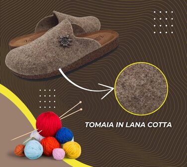 Зимові домашні капці Alpine Clogs з вареної вовни, теплі тірольські пантолети унісекс, 100% Made in Italy, колір Taupe, розмір 46 EU