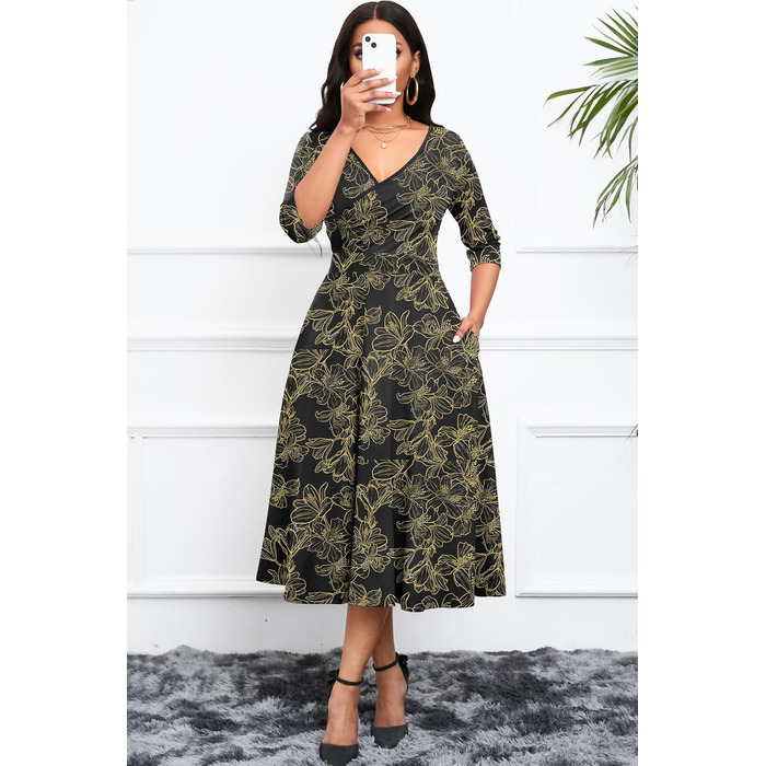 Сукня Noder Daenkleid: ошатне обгорткове плаття-трапеція для весілля, вечірки, коктейлю, чорна, розмір XXL