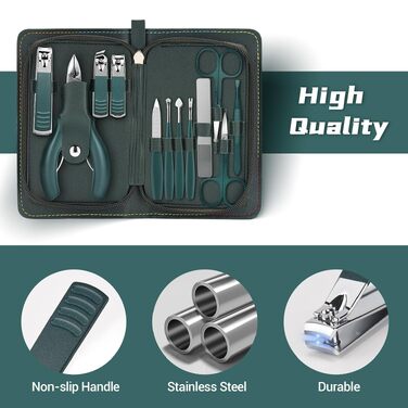 Професійний набір для манікюру та педикюру зеленого кольору, комплект інструментів з кусачками для нігтів