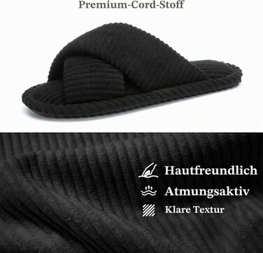 Жіночі домашні капці GOEWY з ефектом пам'яті (Memory Foam), текстильні шльопанці з відкритим носком та антиковзальною підошвою, чорні, розмір 44/45 EU