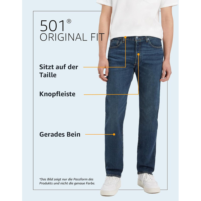 Чоловічі джинси Levi's 501 Original Fit, колір One Wash, розмір 34W / 36L