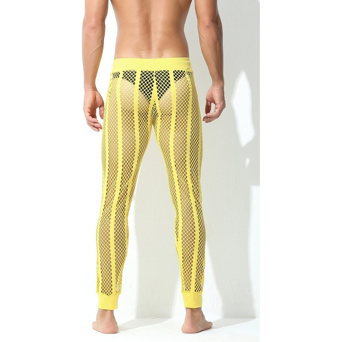 Чоловічі прозорі штани FEOYA з сітки, леггінси, піжама, сексуальна прозора сітка, спортивні шорти, нижня білизна, штани з шнурком (XL, жовтий)