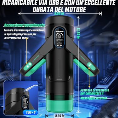 Інтимна іграшка для чоловіків Eanatoys Masturbieren з 9 вібраціями, телескопічною функцією та LCD-дисплеєм (зелена)