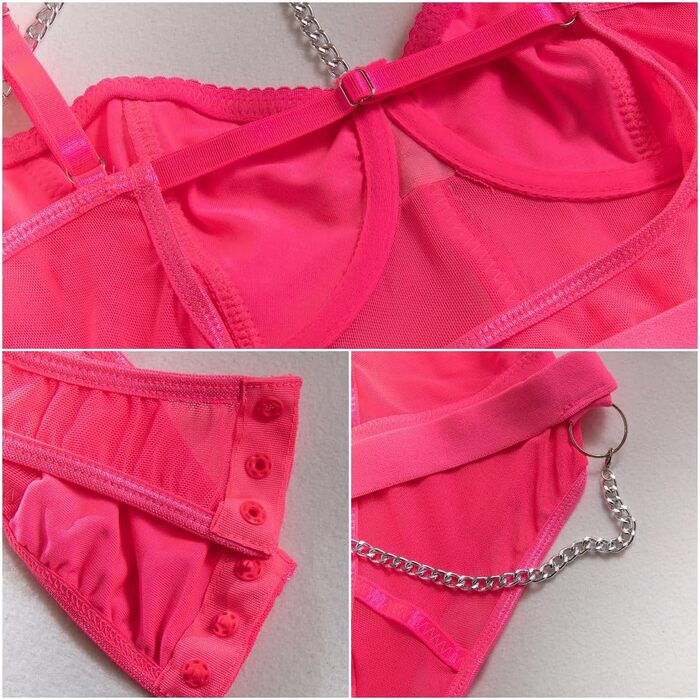 Боді-комбінезон SINROYEE мереживний, з відкритими плечима, рожевий (Розмір S)