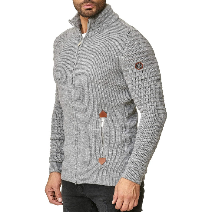 Чоловічий в’язаний кардиган Redbridge зі стійким коміром Basic Luxury, сірий, розмір XL