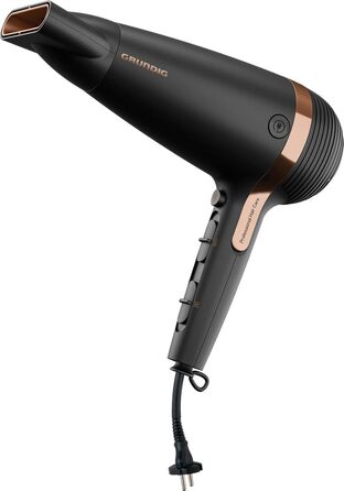 Фен для волосся Grundig Naturashine HD 7081, 2100 Вт, з іонізацією, керамічним покриттям з олією макадамії та кокоса, автоматичним змотуванням кабелю, чорний/рожеве золото