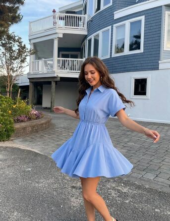 Сукня Beluring Bluenkleid жіноча літня коротка з V-подібним вирізом, з кишенями та ґудзиками, блакитна (XL)