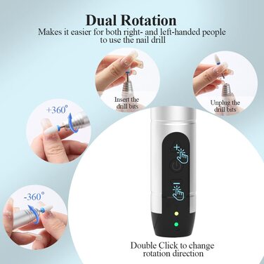 Електричний апарат для манікюру та педикюру TOUCHBeauty AG-2236, бездротовий набір 12 в 1 для нарощених нігтів, гель-лаку та кутикули, USB-зарядка
