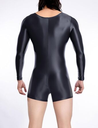 Чоловічий боді з прозорої тканини з довгими рукавами, бікіні-сліп, еластичний боді, глянцевий, шовковистий, комбінезон, чорний, XL