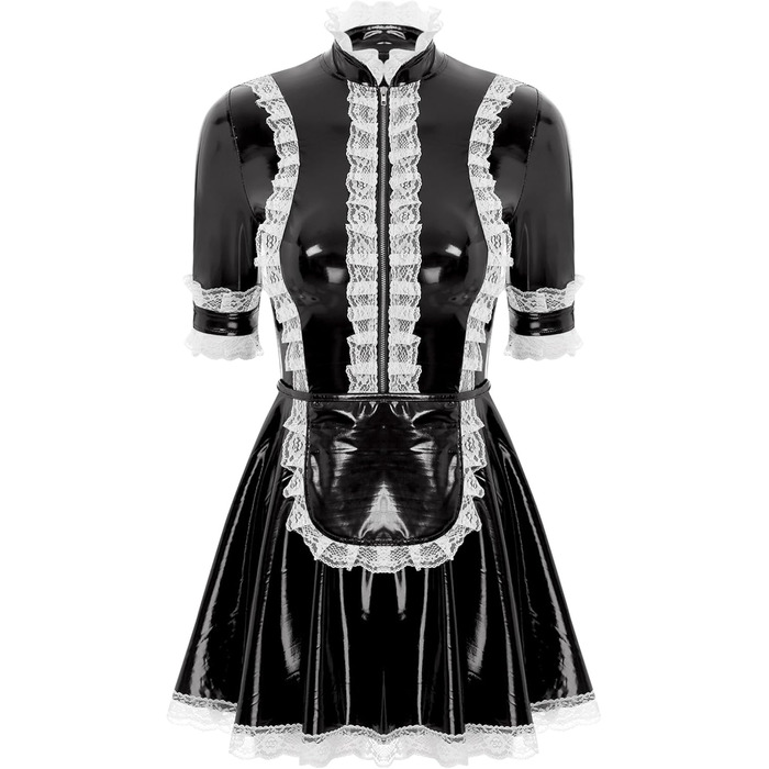 Костюм покоївки Freebily: чорне мереживо, шкіра, мереживний фартух, костюм для карнавалу та Хелловін (XXL)