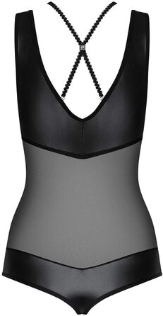 Тілесна обтисла тедді з прозорою сіткою Obsessive XL чорного кольору