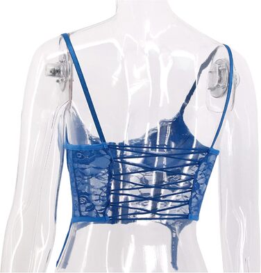 Топ-бралетта Tetudineu з квітковим вишиванням, шнурівка, блакитний (XS)