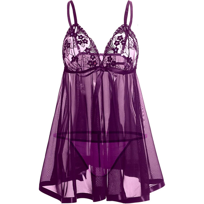 Сексуальна спідня білизна для жінок curvy: мереживний комплект ніжної білизни з лаком, babydoll, нігліж, великі розміри (5XL), фіолетовий