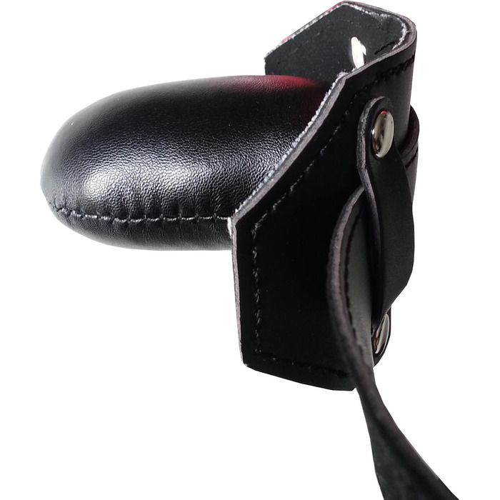 Маска для голови Tula-Toys Bondage з шкіри (BDSM, еротика) червоно-чорна з вуздечкою для рота та пов'язкою на очі