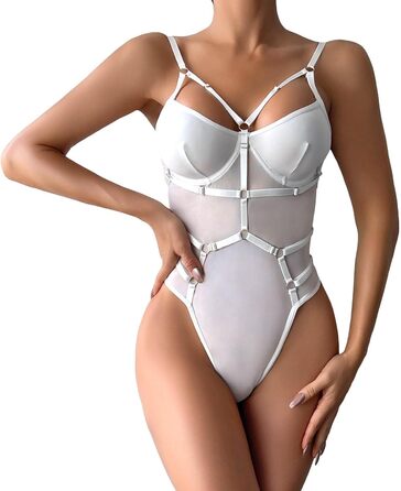 Жіноча спідниця-комбінезон з мереживом, сексуальна білизна, корсет, babydoll, нічна сорочка, біла, M