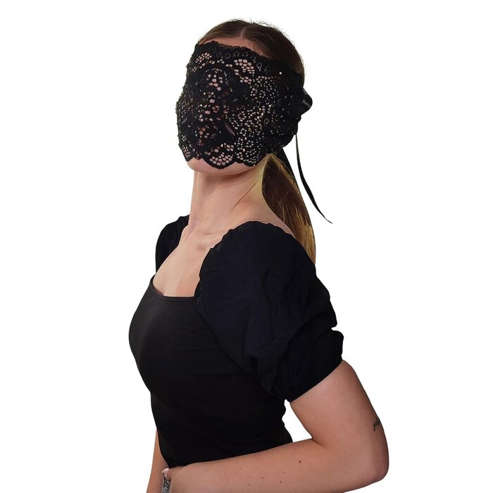 Чорна маска на обличчя з мереживом та стразами для жінок, елегантна венеціанська маска для маскараду, карнавалу, косплею, Хелловіну, Марді Гра, костюмованих вечірок (Чорний (золоті стрази))