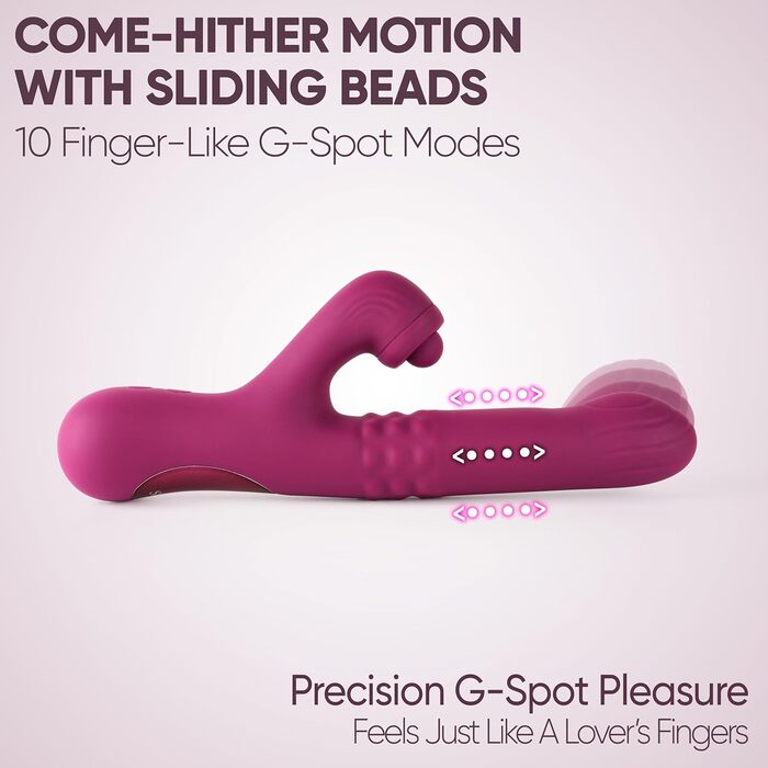 Вібратор для інтимної стимуляції SEKOVE Rabbit, Duale Стимуляція, перламутрові кульки, торкання клітора (Deep Purple)