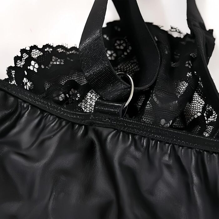 Боді з екошкіри жіноче сексуальне облягаюче чорне Leder Bodysuit XL
