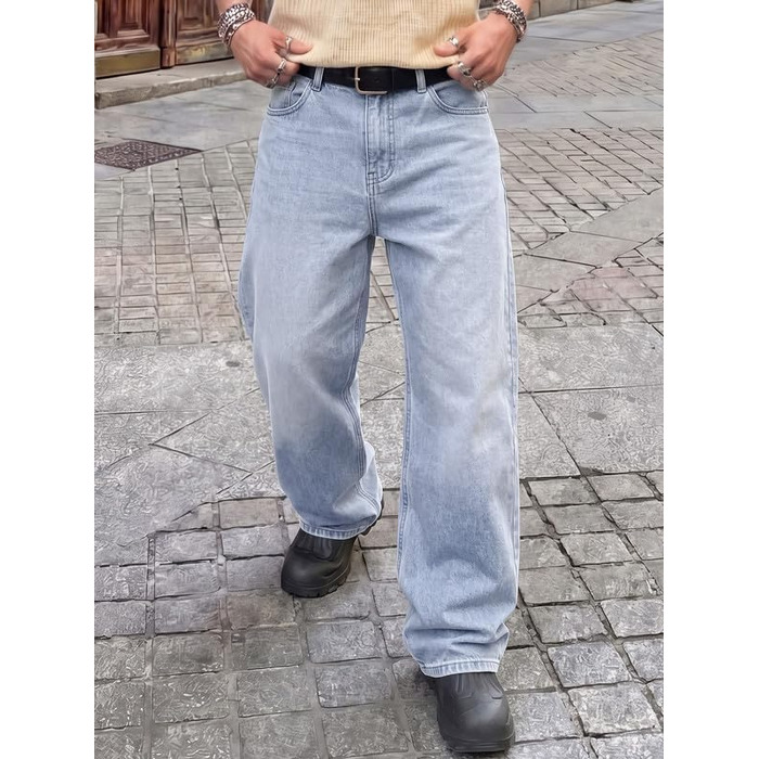 Чоловічі широкі джинси Baggy Y2K JIERR у світло-блакитному кольорі, вуличний стиль Streetwear, розмір XXL