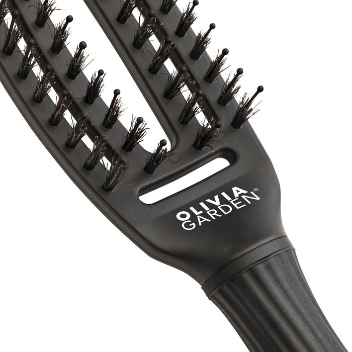 Щітка для волосся Olivia Garden Fingerbrush Care Iconic, розплутуюча з щетиною з натурального кабана та нейлону для блиску та гладкості, чорна, Small