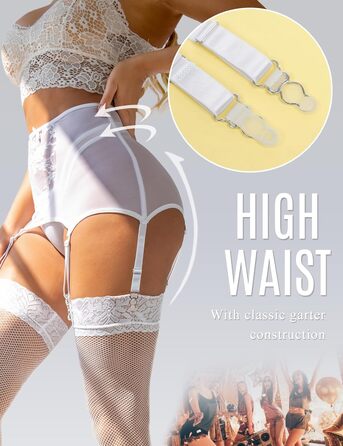 Набір з 2 шт. спідничних ременів з високою талією, розмір plus size, мереживні ремінці для панчіх (білий/розкішний сад)