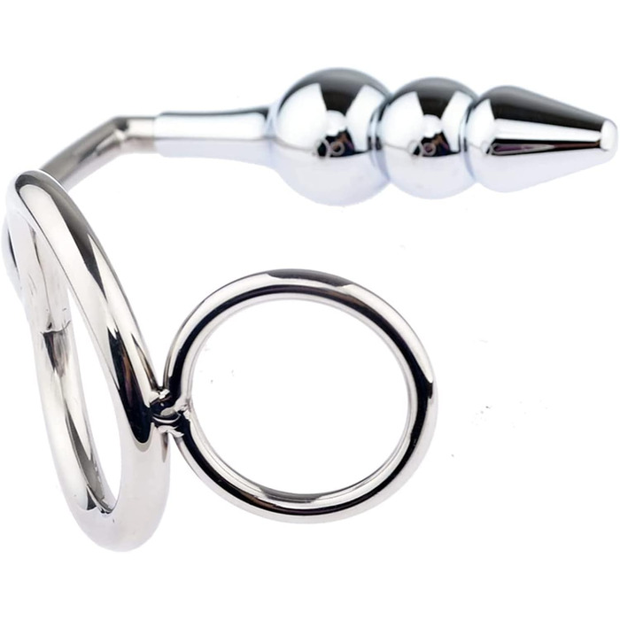 Сталевий подвійний кільце для статевих органів, кільце для яєчок, металевий гачковий кільце, анальний гачок з анальним плугом, кільце для статевих органів з анальним плугом, анальні кулі, розтягувач яєчок, сексуальна іграшка для чоловіків, пар, 40 мм