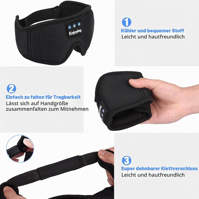 Маска для сну з Bluetooth-навушниками 3D, бездротові навушники для сну v5.4, дихаюча пов'язка для людей, що сплять на боці, для подорожей, йоги та медитації, миюча