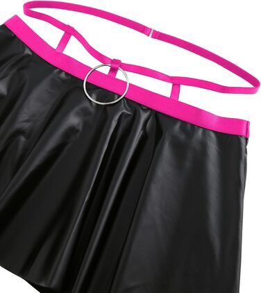 Комплект сексуальної білизни: панчохи, чокер, галстук-стріжку, бюстгальтер з кісточковою підтримкою, спідниця - 5 предметів. Чорний/Гарячий рожевий