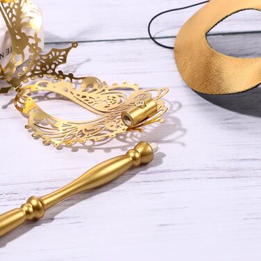 Маска для карнавалу та Хелловіну JewelryWe венеціанська пара з держаком, металева, зі стразами (Золота)