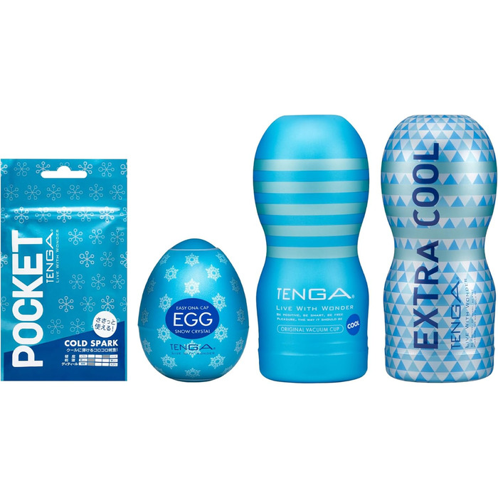 TENGA Cool Series Bundle: Яйце Сніжинка + Cool Cup + Додатковий Cool Cup + Pocket Cold Spark (Масажер для чоловіків)