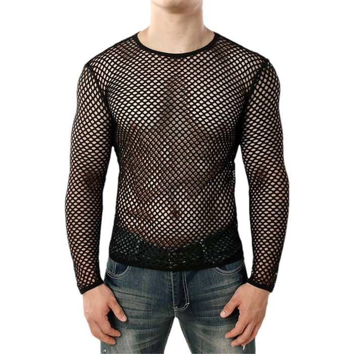 Чоловіча футболка Bollrllr, прозора сітка, сексуальний дизайн, для нічного клубу та вечірок, XXL, чорний колір
