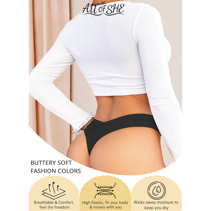 Сліпи (Танга) для жінок ALL OF SHE, безшовні, сексуальні, 6 шт. (XS, G-чорний)