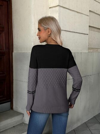 Жіночий осінній джемпер Zeagoo з кольоровими блоками (Colorblock), довгорукавий трикотажний светр, XL, Colorblocking E