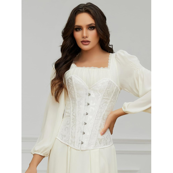 Корсетний топ SLIMBELLE для повних грудей: готичний корсет з мереживом та шнурівкою, бюстгальтер-корсет з сталевими ребрами, топ з фальш-шкіри (L, білий)